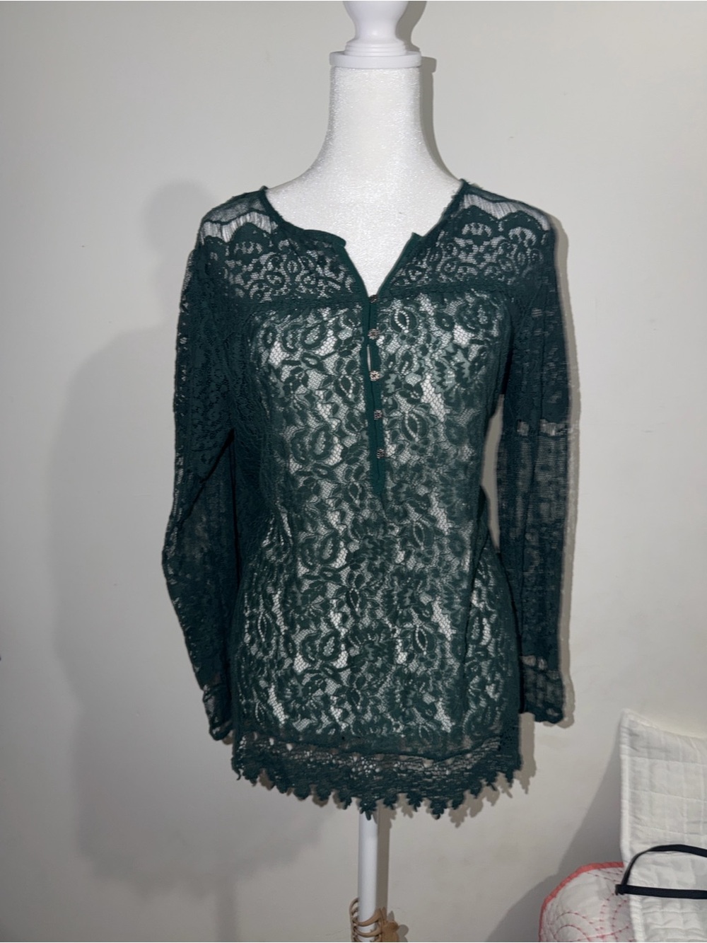 Knox Rose Dark Green Lace Top